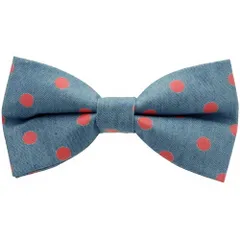 デニム ブルー ピンク ドット 水玉 蝶ネクタイ ボウタイ 簡易装着タイプ