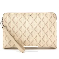 【 中古 美品 】Christian Dior クリスチャンディオール セカンドバッグ CDダイヤモンド クラッチバッグ リストレット付 アイボリー イタリア製 ディオール メンズ レディース ユニセックス ポーチ