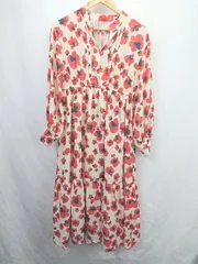 ◇ ⊂ Simplicite サンプリシテ 総柄 長袖 ロング ワンピース サイズF オレンジ系 レディース E  【1506190006789】