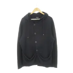 ジョルジオアルマーニ GIORGIO ARMANI ニット パーカー フーディ ボタンアップ 長袖 ウール コットン 54 XL 紺 ネイビー /AH21 ■GY18のサムネイル
