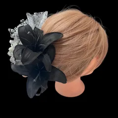 t56　ゆり　ブラック　シルバー　プリザ　髪飾り 成人式 着物　振袖　結婚式