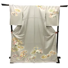 京やB073 京友禅 訪問着 正絹 京都染色協同組合 通産大臣指定伝統工芸品マーク 特選訪問着 落款有り トールサイズ 身丈166cm以上 裄70cm  大きなサイズ 扇面 四季の花 梅桔梗菊紅葉牡丹 最高級絹織物 正統派フォーマル  袷仕立て 未使用 新古品