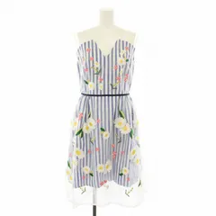 チェスティ Chesty マーガレットエンブロイダリーワンピース ロング ノースリーブ シアー ストライプ柄 花柄 刺繍 チュール 0 青 ブルー 白 ホワイト 0S548 /YT