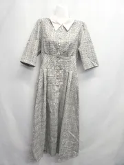 ◇ ⊂ トランテアン ソン ドゥ モード チェック 五分袖 膝下丈 ワンピース サイズ36 グレー系 レディース E  【1507100005557】