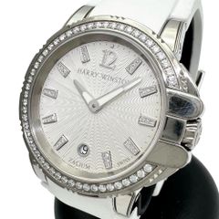 【HARRY WINSTON/ハリーウィンストン】オーシャンスポーツ ベゼルダイヤ+10PD 411-LQ36Z 腕時計 ザリウム/ラバー クオーツ ホワイト文字盤/白ラバー レディース 【中古】【真子質店】【BL】【ex】