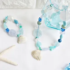 貝殻のネックレス＆ブレスレットキット★マリンカラー★夏休み工作