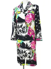 レオナール LEONARD FASHION 花柄 セットアップ ジャケット ノースリーブ ワンピース 膝丈 11AR 紺系 ネイビー ジップアップ 裏地 日本製のサムネイル
