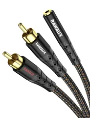 【即日発送】オーディオケーブル、 2RCAオス to 3.5mmメス延長 変換 ステレオケーブル AUX - 3.5mm フォノ 24K金メッキ赤白ケーブル テレビ、携帯電話、ノートパソコン、ホームシアター、アンプ RCA 用 （0.3m)