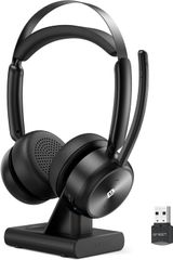 【人気商品】マイク付き 270度回転 ノイズキャンセリング Bluetoothヘッドセット ミュートボタン/充電ベース/2.4Gドングル/USB接続 ワイヤレスヘッドセット PC用ヘッドセット オーバーイヤー HS80 46時間の通話時間 Windows・Ma