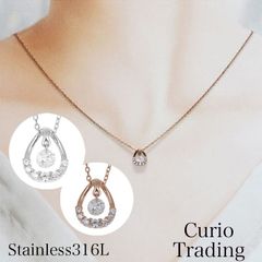 Natural Pure ネックレス CZ スイング ステンレス316L シルバー カラー （NP-223）・ピンクゴールド カラー（NP-224）