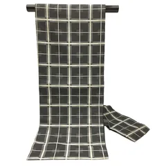 京やK433 正絹 名古屋帯 正絹 格子柄 チェック モノトーン 黒 ブラック グレー アイボリー 生成り 九寸名古屋仕立て 3.7m以上 袷の着物 単衣の着物にも 訪問着 附下 色無地 江戸小紋 紬 小紋 お仕立て上がり 未使用 新同美品  送料無料