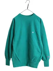 【お得なクーポン配布中!】 90s チャンピオン リバースウィーブ スウェット メンズ L 程 古着 Champion ワンポイント トレーナー 裏起毛 目付き ターコイズ グリーン