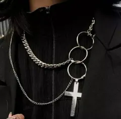 【普通郵便発送】 【在庫限り】クロス 3連チェーン 3連リング ネックレス 十字架 ネックレス 韓国オルチャン