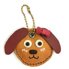 本革 レザーストラップ 	茶 犬 リボン付き ストラップ ハンドメイド/工房エールヨコハマ