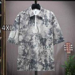 45R美品希少フラワー総柄上質コットンカットソーポロシャツカッタ