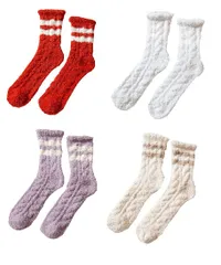 ［ネクストグランツ］ルーム ソックス もこもこ 靴下 レディース 無地 ライン ふわふわ 冬 かわいい おしゃれ 秋冬 防寒 冷え取り 滑り止め 着圧 厚手 ゆったり あったか パステル ふわふわ ハイソックス (A　4 [A　4足組] [Free Size]