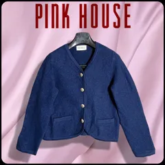 PINK HOUSE（ピンクハウス）の上質なウールジャケットです。ネイビーカラー　ノーカラーカーディガン