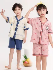 親子 半袖パジャマ 女の子 男の子 2点セット 家族 おそろい ジュニア 家族でリンク パジャマ キッズ 半袖 前開き パジャマ ボタン 120-180cm パジャマ キッズ ルームウェア 上下セット かわいい 寝巻き 寝 min 