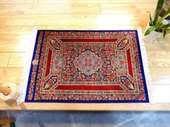 ペルシャ絨毯クム産シルク　ラフマーニ工房 玄関マット　87x60㎝　薔薇　花瓶　521-0944