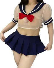 MONEON セーラー服 コスプレ 大きいサイズ シースルー 透け コスチューム ハロウィン 仮装 衣装( XL)