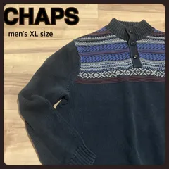 1:CHAPS RALPH LAUREN  ハーフボタン コットンニットセーター　ネイビーメンズ XL AK2
