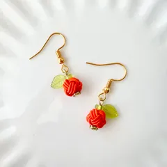 【186】ハンドメイド 水引 ピアス イヤリング 玉結び オレンジ みかん 柿