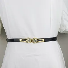 スリムベルト レザーベルト シンプルベルト ビジュー ファッションベルト 女性用 レディースベルト レザーBelt ユニセックスベルト シンプル カジュアル ウエストマーク 長さ調整可能 上品 ビジネス レディース女性 ユニセックスベルト バックル フリー