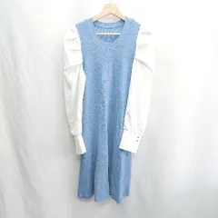 ◇ ⊇ ◎●未使用● vis-<!-利用不可文字-!>-vis ニット生地 長袖 ロング丈 ワンピース サイズF ホワイト ブルー レディース E  【1501160012999】