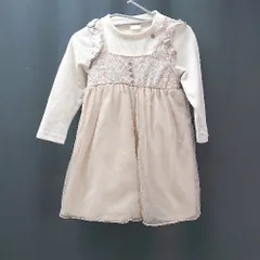 ◇ Petit Main ベビー用 花柄 チュールスカート リブ生地 長袖 ロング ワンピース サイズ90 ベージュ レディース E  【1310050023379】