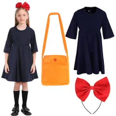 新品 [DERAYEE] キキ コスチューム ハロウィン ワンピ 魔女 仮装 カチューシャ付き 3点セット 110～140cm 女の子 ダークネイビー 魔女の宅急便 衣装 子供用 コスプレ 日常着 学園祭