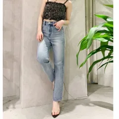 GYDA ジエダ シンプルワイドデニムパンツ ハイウエスト シンプル ダメージ加工 MKSW0030344 ブルー XSサイズ レディース 春 ゴーゴー古着久喜倉庫店 草鴻665 