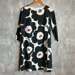 マリメッコ ワンピース ウニッコ 花柄 裏地付き 白 黒 Sサイズ相当 ★お値段交渉を受け付けます。