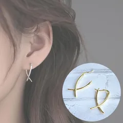 ゴールド ニュアンス カーブ クロスライン フープ ピアス 小ぶり シンプル レディース メンズ キャッチレス おしゃれ