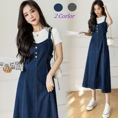 デニムワンピース レディース デニムサロペット ワンピース スカートデニム ワンピ ロングワンピース ジャンパースカート ワンピ デニムAライン オーバーオール サロペット サロペ スリット 体型カバー 大きいサイズ 韓国ファッション大人 可愛い細見せ