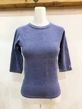 I90★HOLLYWOOD RANCH MARKET HRM/ハリウッドランチマーケット H刺繍フライス7分袖TEE レディース サイズ0 XS ネイビー★