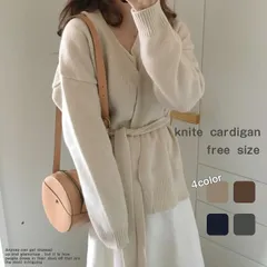 ベルト付き カーディガン レディース ニット ニットカーディガン 長袖 セーター トップス アウター 羽織り カーデ 可愛い Vネック ゆったりめ