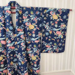 美品 有松鳴海絞り 洗える着物 Sサイズ“流氷を掻き頂に立つ菊”高級浴衣U-91