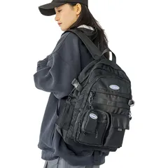 [HeiDiga] リュック レディース リュックサック 大容量 通学 高校生 女子 防水 バックパック 韓国 軽量 ビジネス メンズ 14インチPC 独立ポーチ付き 黒 ナイロン 大人 男女兼用 通勤 修学 旅行 遠足 Black 1