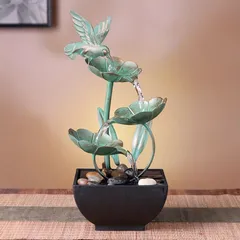 卓上噴水  ミニ噴水 三層噴水 水 グリーン 緑色 鳥 酉 ヒーリング 癒し  瞑想 ヨガ インテリア 玄関 リビング 寝室 石 ストーン リラックス