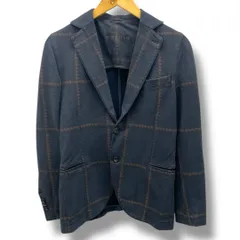 CIRCOLO 1901 チルコロ ジャージージャケット テーラードジャケット ストレッチ チェック柄 ノッチドラペル 二つボタン サイドベンツ 袖口開き見せ 裏地袖のみ 紺色 ネイビー サイズ42 メンズ 秋 ゴーゴー古着久喜倉庫店 45 No.490