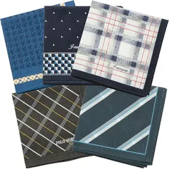 Y's factory ハンカチ メンズ 綿 100％ 大判 タオル ランダム セット 紳士 ビジネス 通勤 通学 洗い替え 速乾 吸水 冠婚葬祭 返礼品 父の日 プレゼント(ランダム5枚セット,  43cm)