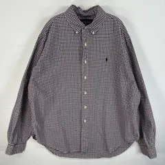 古着 90's/90年代 ラルフローレン RALPH LAUREN 長袖シャツ ワンポイント ロゴ 刺繍 大きいサイズ ボタンダウンシャツ XL  パープル系 チェック メンズ
