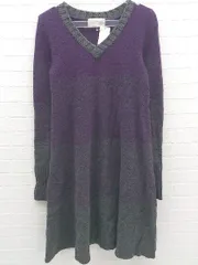 ◇ UNTITLED アンタイトル Vネック 長袖 膝丈 ニット ワンピース M パープル ブラック *  【1002799208321】
