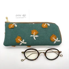 ハンドメイド ミナペルホネン メガネケース skip グリーン