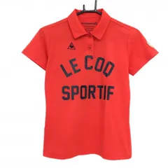 ★特価★【美品】ルコック 半袖ポロシャツ レッド×ネイビー ビッグプリント 袖ワッペン レディース M ゴルフウェア le coq sportif