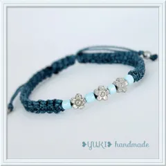 アンクレット or ブレスレット【フラワービーズ+カラービーズ】ターコイズブルー