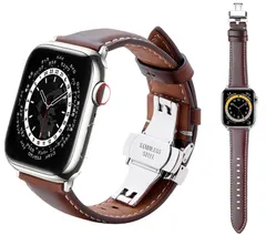 [Ｘｒｅｉｓｉ] コンパチブル Apple Watch バンド 49mm 45mm 44mmコンパチブル アップルウォッチベルト 45mm 本革製 プッシュ式 Ｄバックル/ピンバックル 長さ調節 通気Apple Watch Series 9/Ult