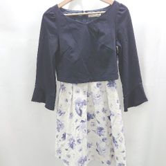 ◇ LD prime バックファスナー　花柄スカート　大人　フェミニン 長袖 膝丈 ワンピース サイズS ネイビー系 レディース E  【1506190016177】