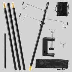 打ち込み クランプ式 折りたたみ 4段階 両用式 高さ調整可 ランタンフック ペグ ランタンスタンド 付き 軽量 頑丈 ランタンポール アウトドア キャンプ 収納袋付き ランタンハンガー By Kcmell