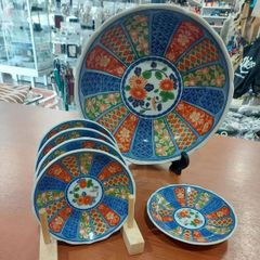 有田焼 陶扇 菊割皿 2枚セット 錦絵 皿 和皿 金彩色絵 赤絵 古伊万里